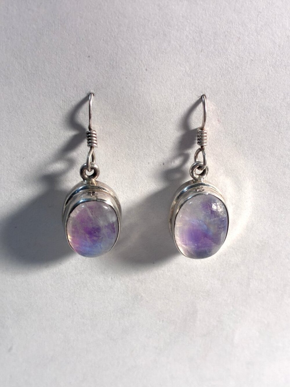Vintage Sterling Silver Cabochon Purple Oval Drop Earring - Picture 5 of 7